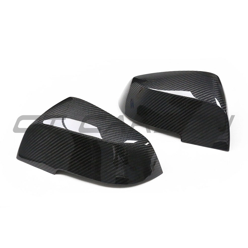 BMW Fxx series dry carbon mirror replacement by CT Carbon, showcasing sleek, lightweight carbon fiber side mirror for 1-4 series.
