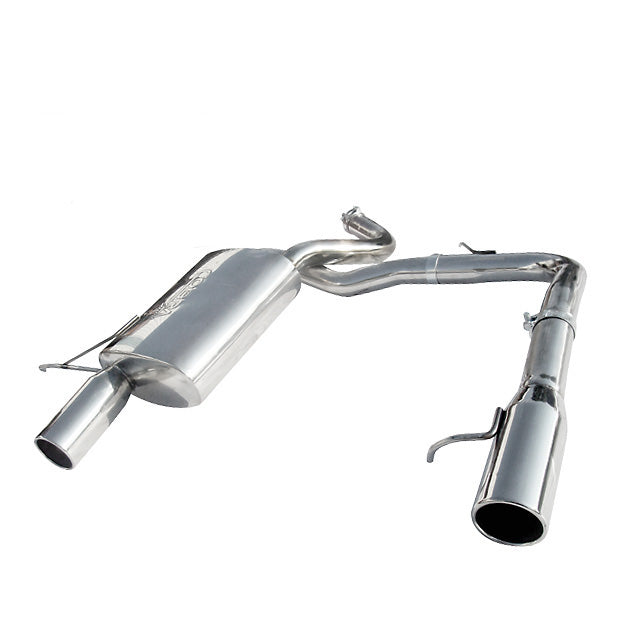 Cobra Sport BMW E90 318D/320D dual exit axle back diesel exhaust conversion showing polished tips and exhaust system details.