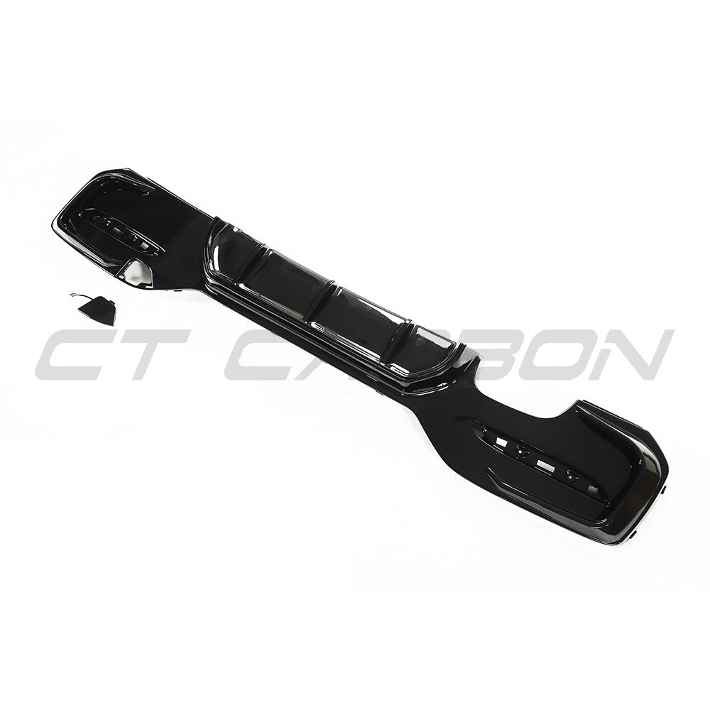 BMW F20 F21 1 Series G20 LCI diffuser by CT Carbon, gloss black twin left side, automotive rear diffuser for sporty look.