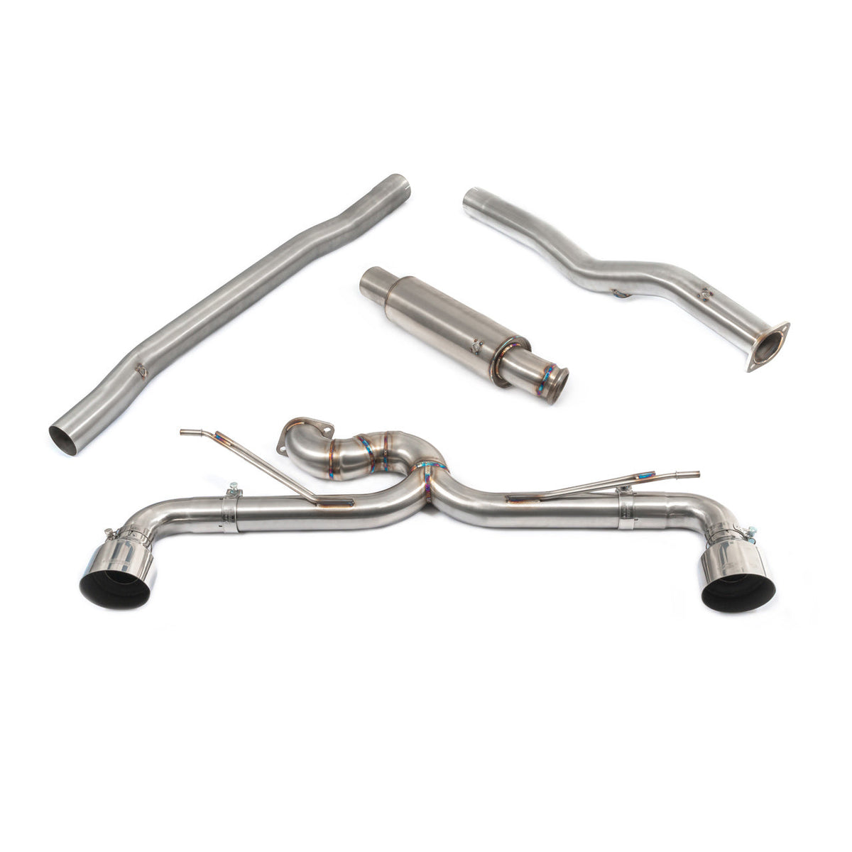 Cobra Sport BMW M135i F40 Venom Cat Back Race Box Delete Exhaust with resonator, non-valved design, installed on vehicle.
