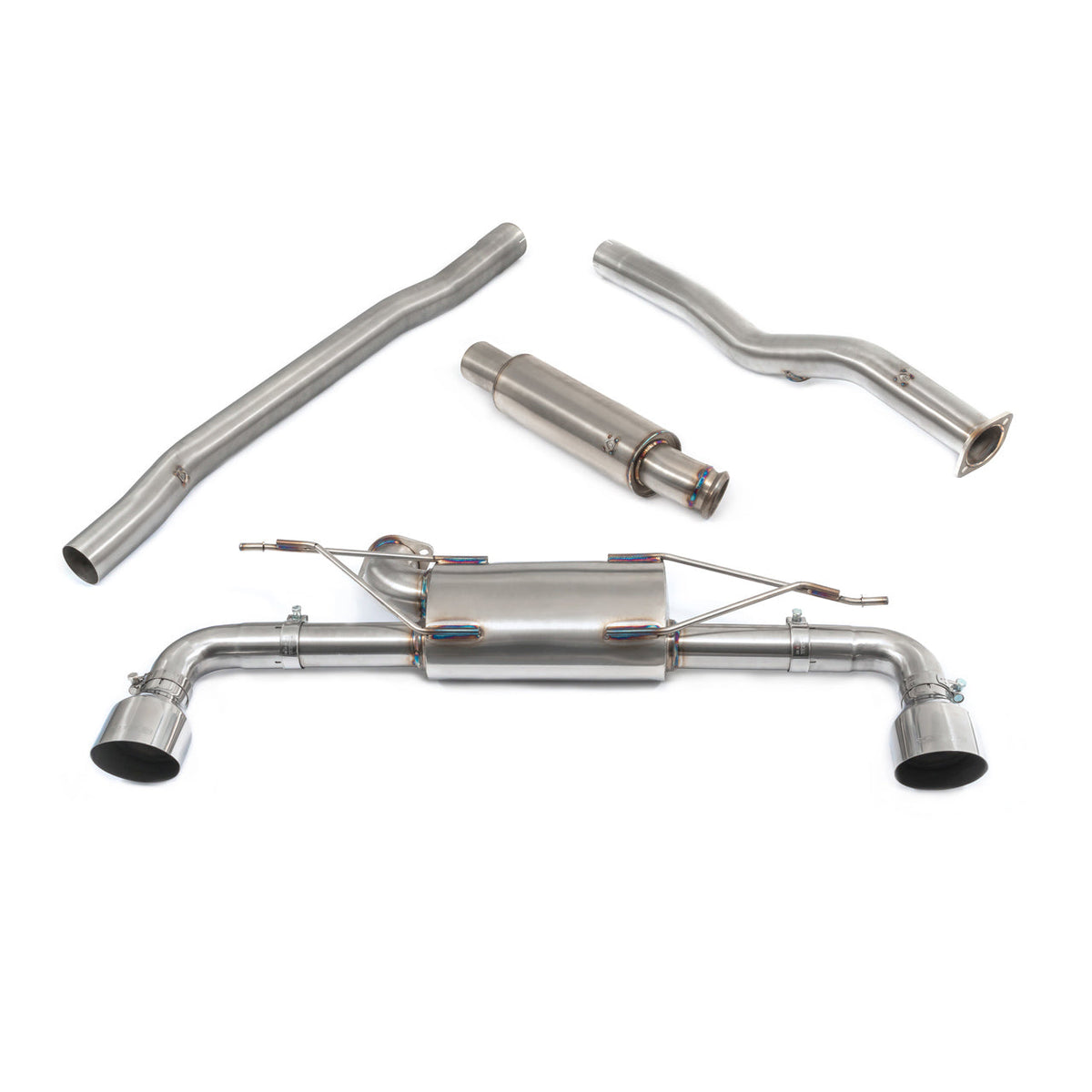 Cobra Sport cat back exhaust system for BMW M135i F40, resonated, non-valved, stainless steel performance exhaust system.