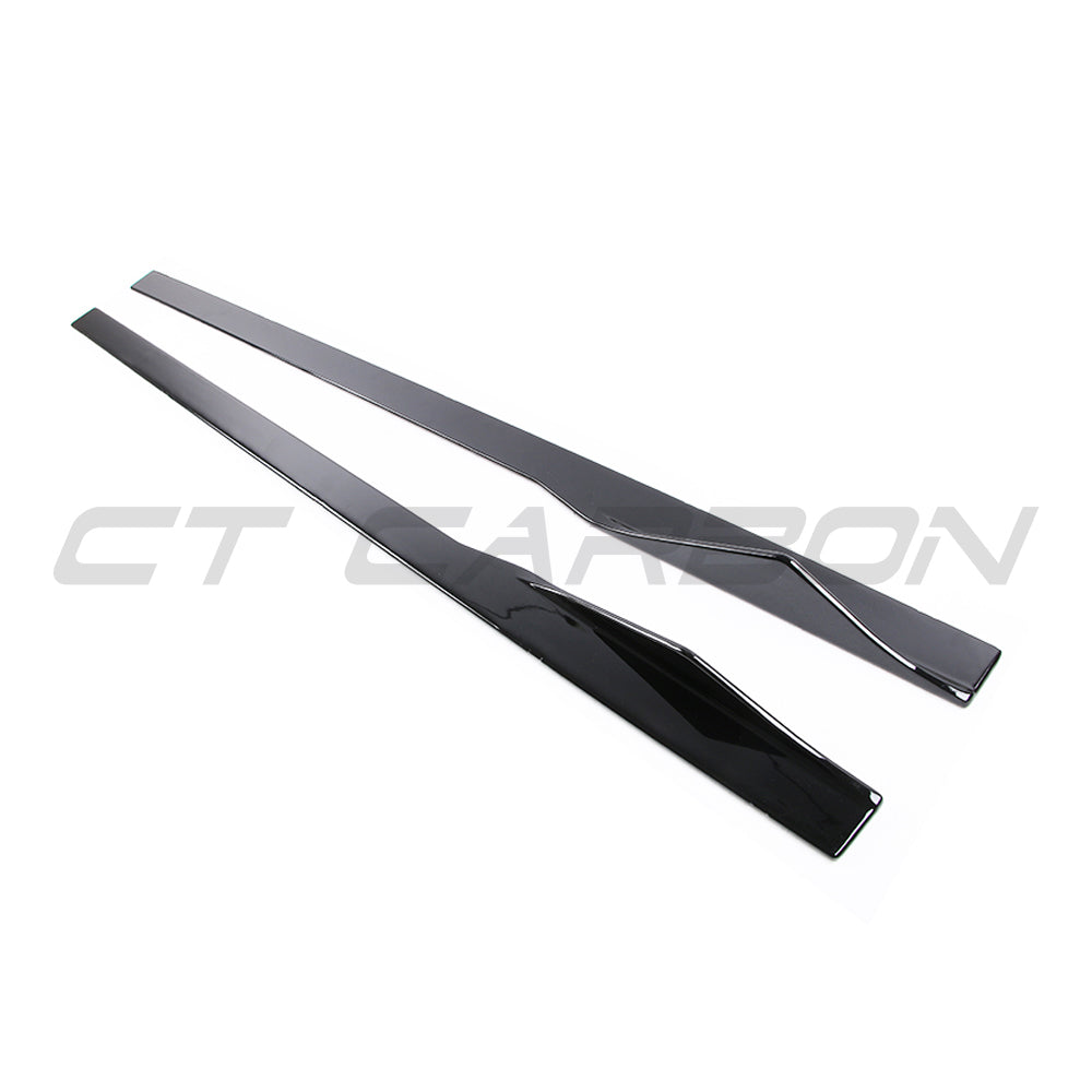 BMW F87 M2 M2C side skirts by CT Carbon in glossy black, featuring sleek, aerodynamic design for enhanced performance.