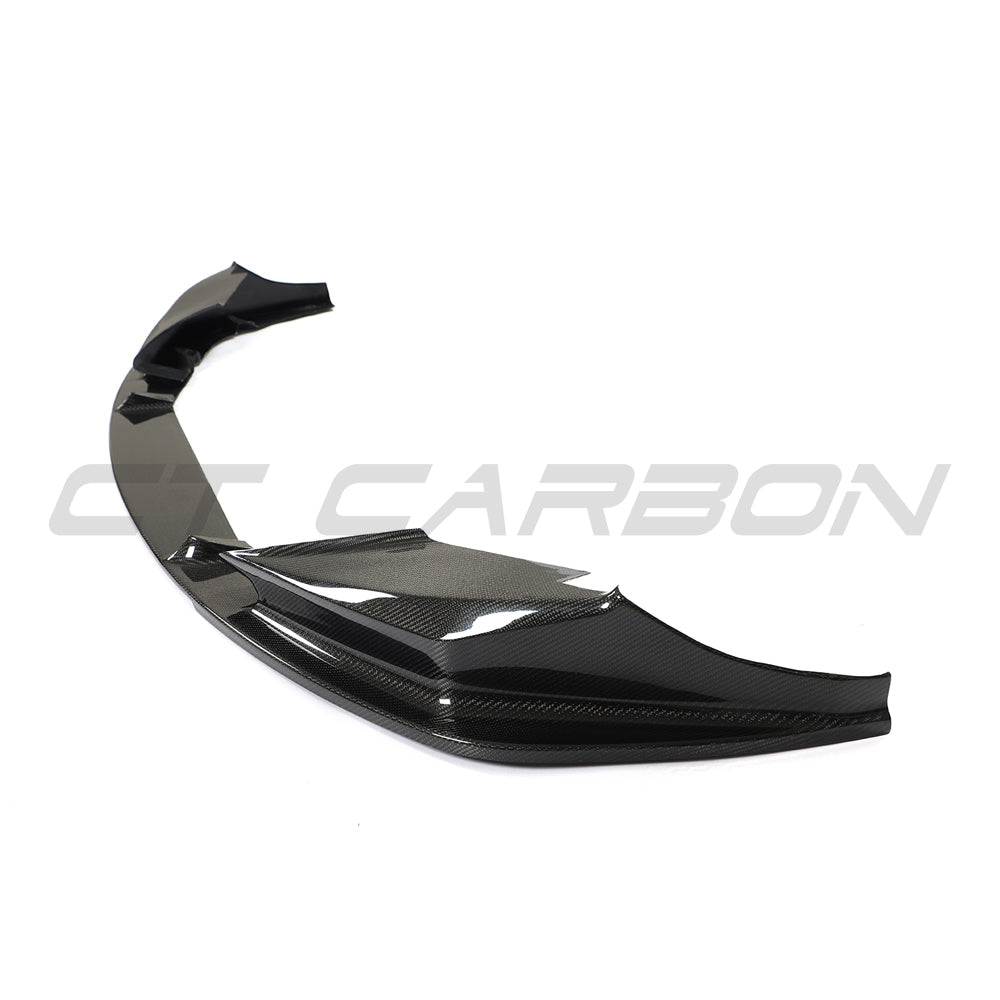 BMW F90 M5 and M5C LCI carbon fibre splitter by CT Carbon, featuring a 3D style V4 design for improved aerodynamics.