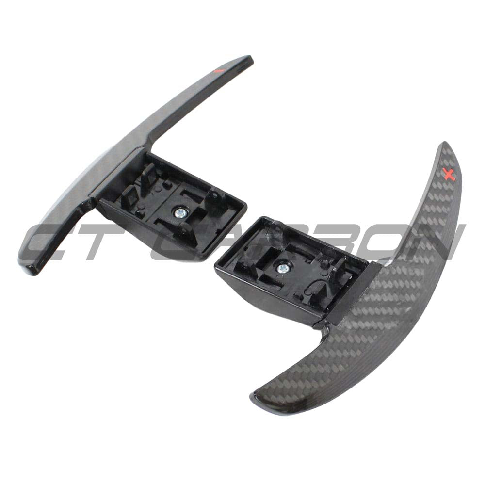 BMW Fxx Carbon Fibre Shifter Paddles by CT Carbon, close-up of sleek black carbon fibre racing-style paddles for Fxx series.
