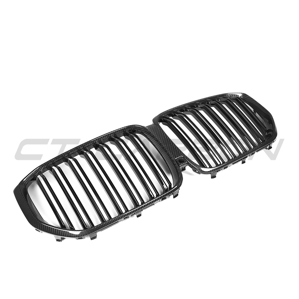 BMW G05 X5 LCI 2023+ full carbon fiber kit by CT Carbon, featuring grille and exterior components on a black SUV.