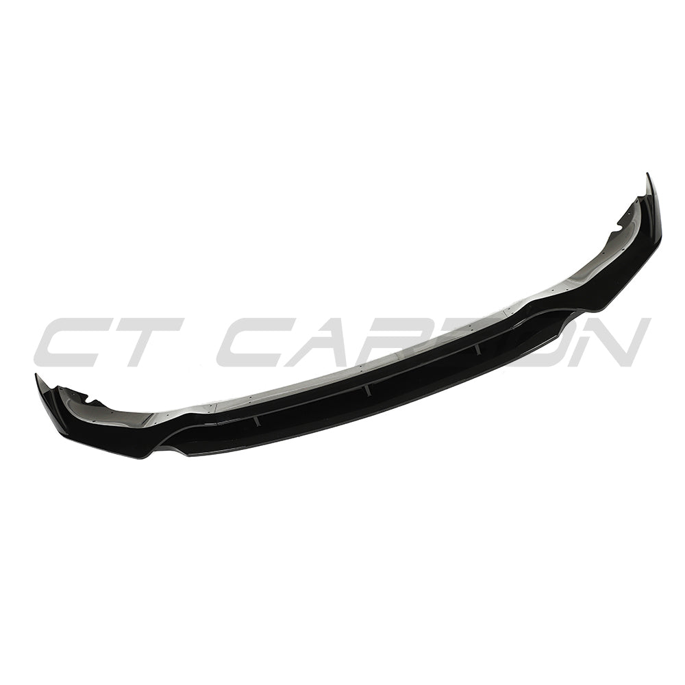 BMW G05 X5 2018-2023 CT Carbon gloss black plastic splitter installed on the front bumper for sporty styling.