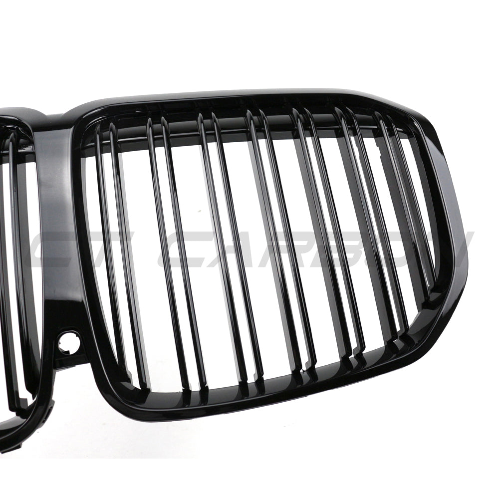 BMW G07 X7 2020-2022 CT Carbon front double slat grille showing the sleek black design on the vehicle's front end.