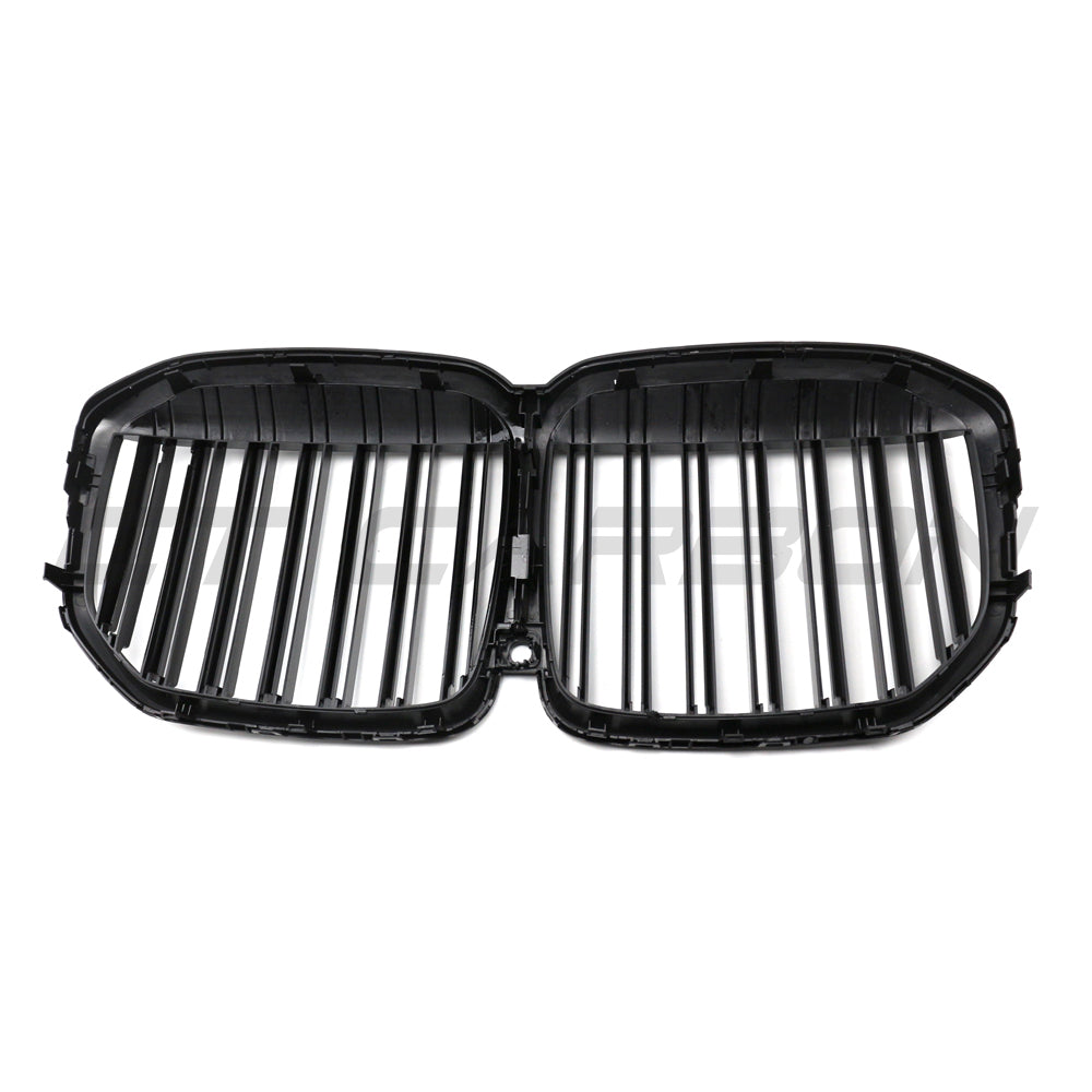 BMW G07 X7 2020-2022 CT Carbon front double slat grille, close-up of black automotive grille with mesh design.