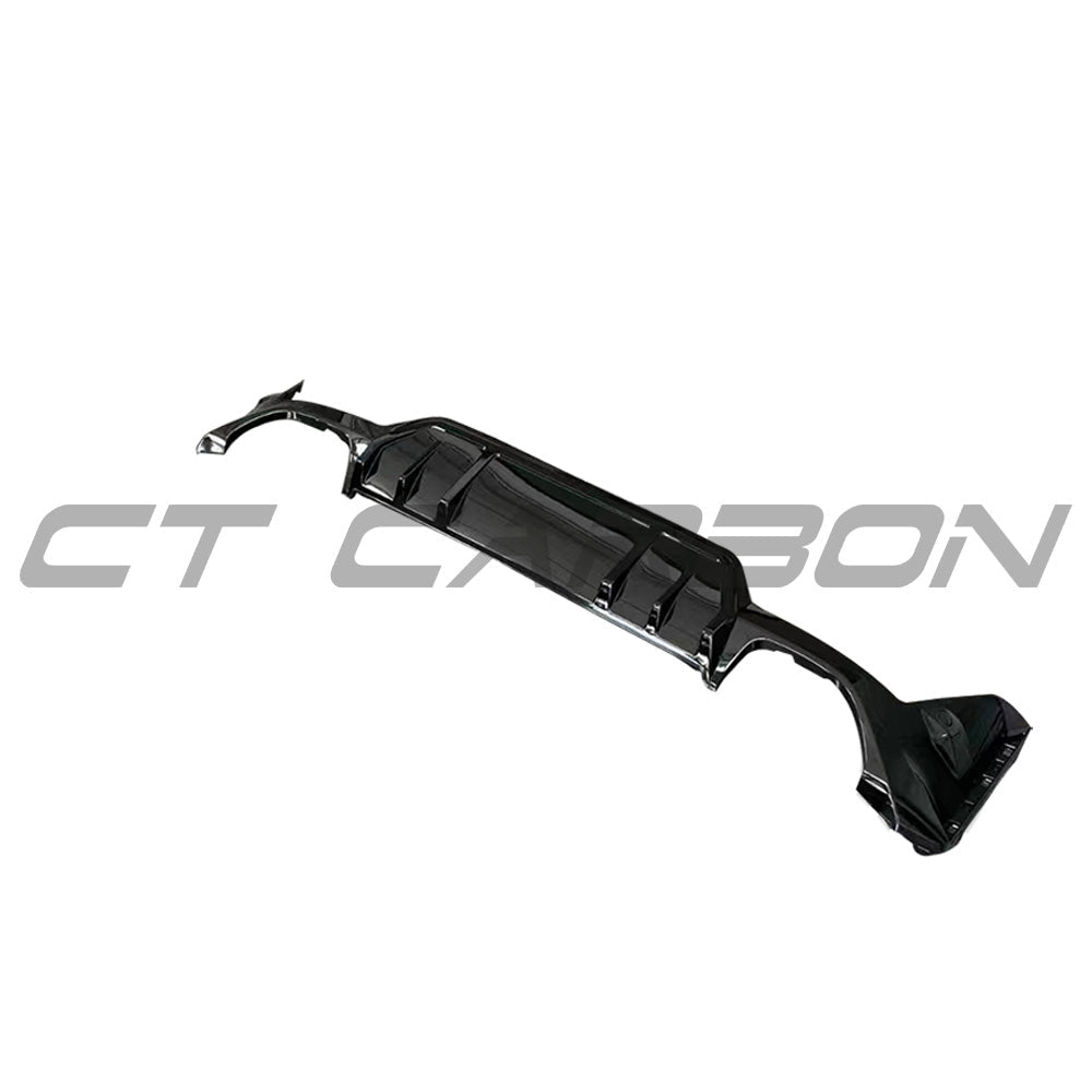 BMW G20 G21 3 Series LCI 340i CT Carbon gloss black rear diffuser with square exhaust cutouts for enhanced sporty look.
