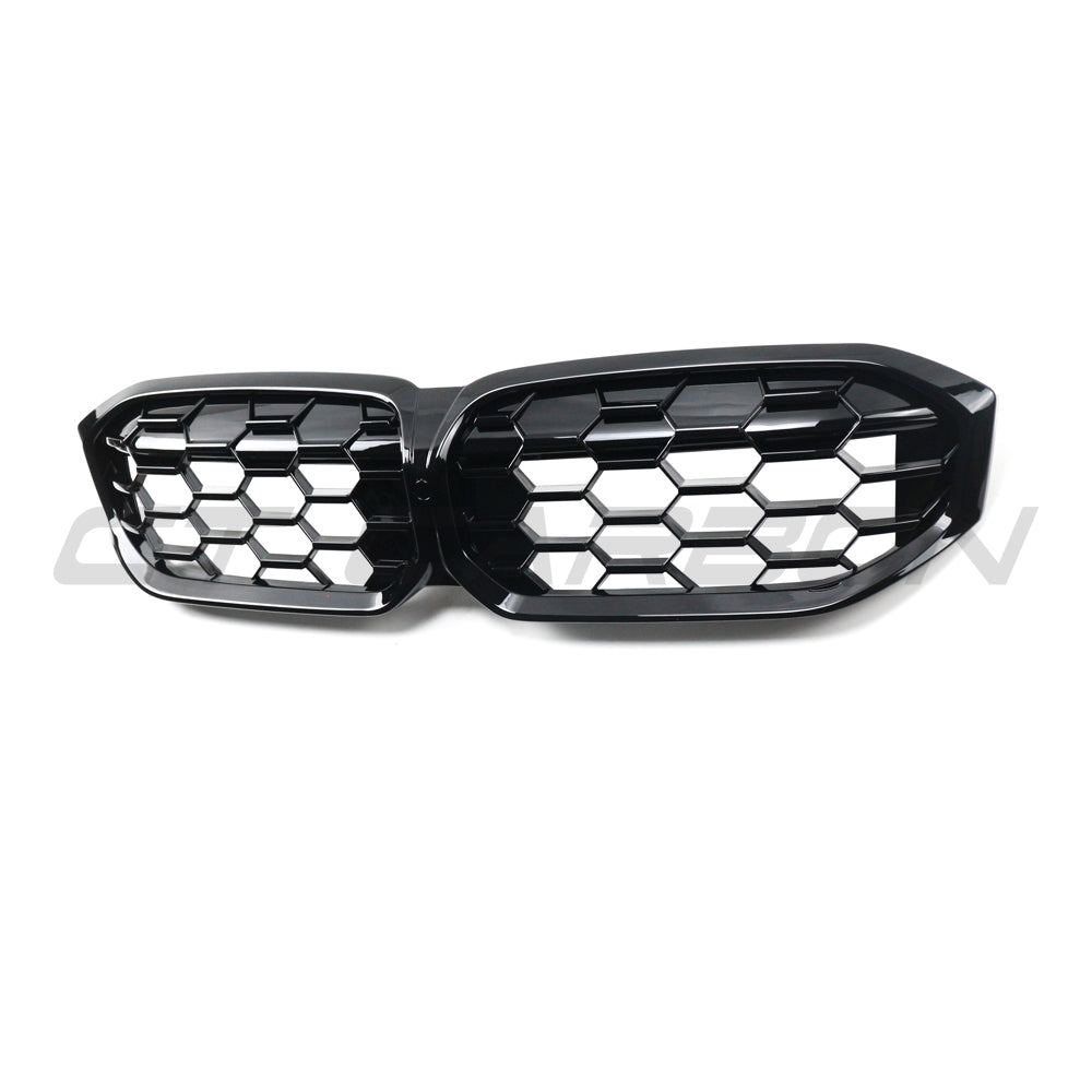 BMW G20 G21 3 Series LCI 2022+ CT Carbon gloss black front grille, close-up view of the sleek automotive grille.
