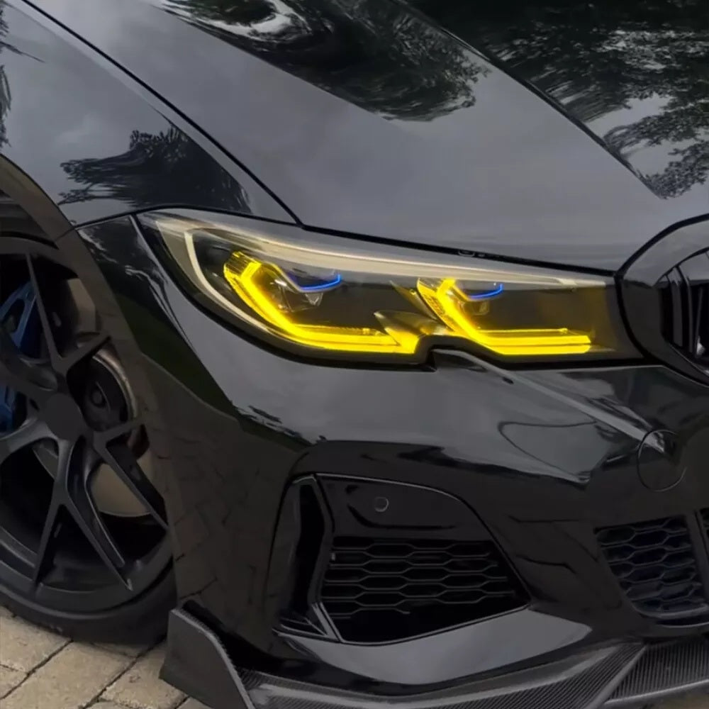 BMW G20 G21 3 Series yellow adaptive LED daytime running light (DRL) module set by CT Carbon, for 2019-2022 models.