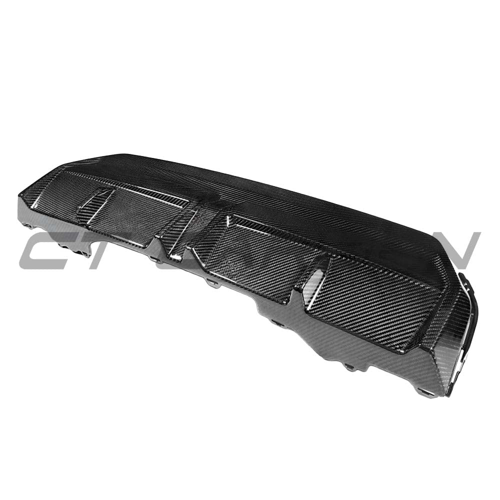 BMW G42 2 Series 2022+ carbon fibre diffuser by CT Carbon, V1 style, showcasing sleek aerodynamic design and carbon fiber finish.