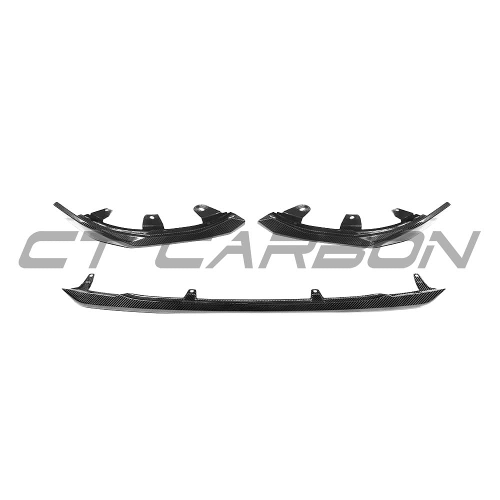 Carbon fiber splitter for BMW G42 2 Series by CT Carbon, featuring a sleek MP style design for enhanced aerodynamics.