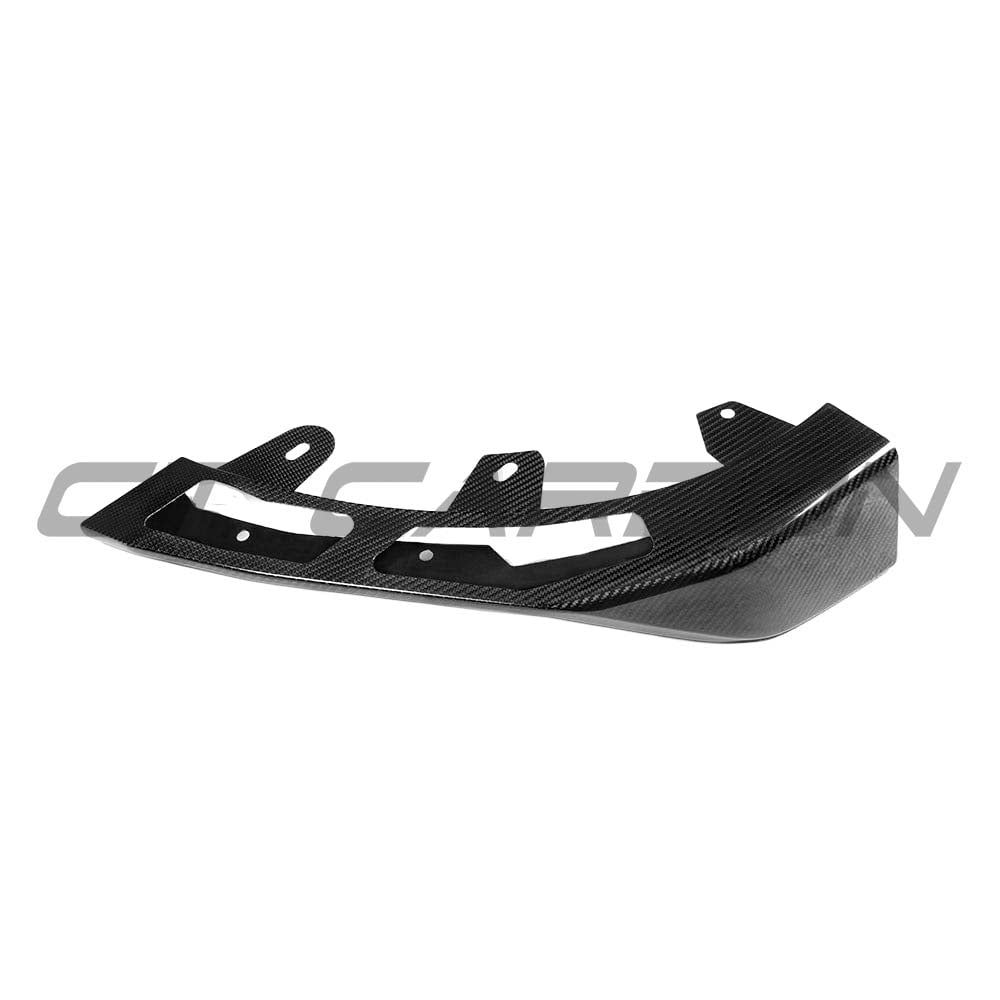 BMW G42 2 Series carbon fiber splitter by CT Carbon, V1, showing sleek aerodynamic design and textured carbon fiber surface.