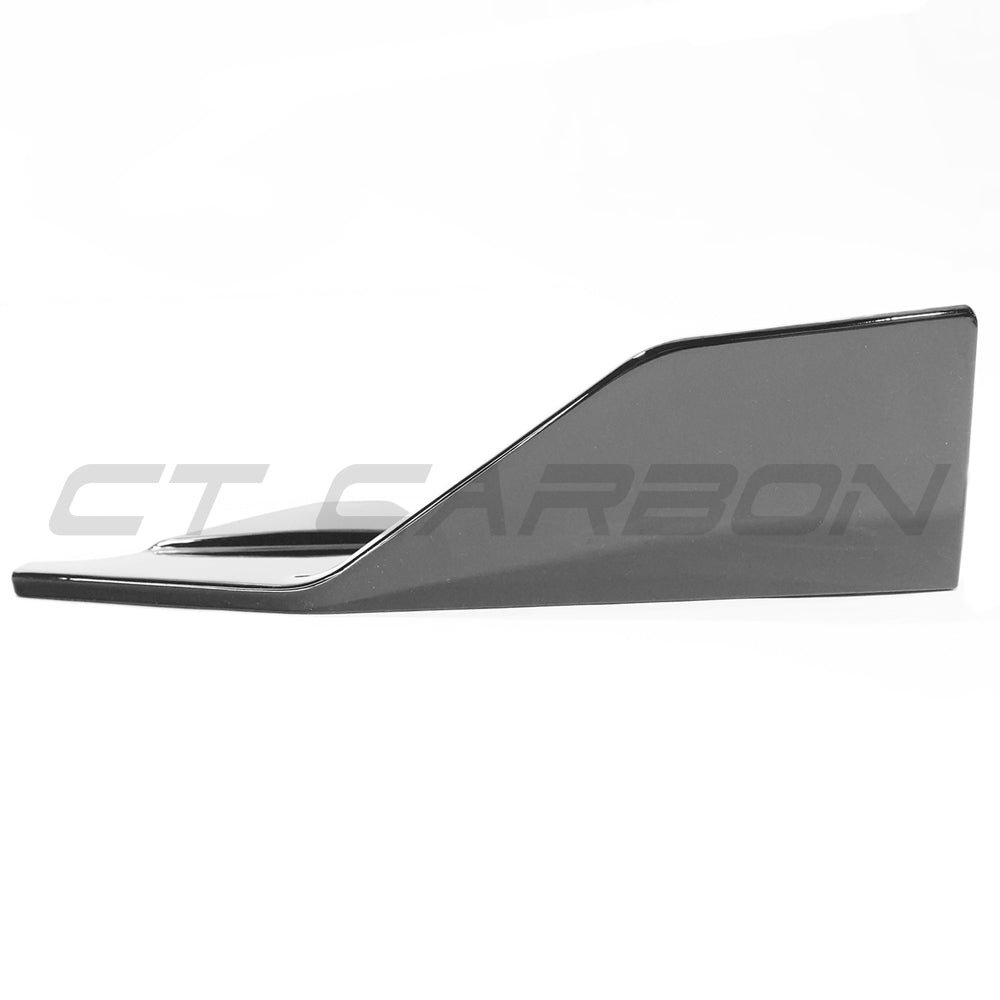 BMW G42 2 Series gloss black side skirts by CT Carbon, V1, featuring sleek MP style design for enhanced sporty look.