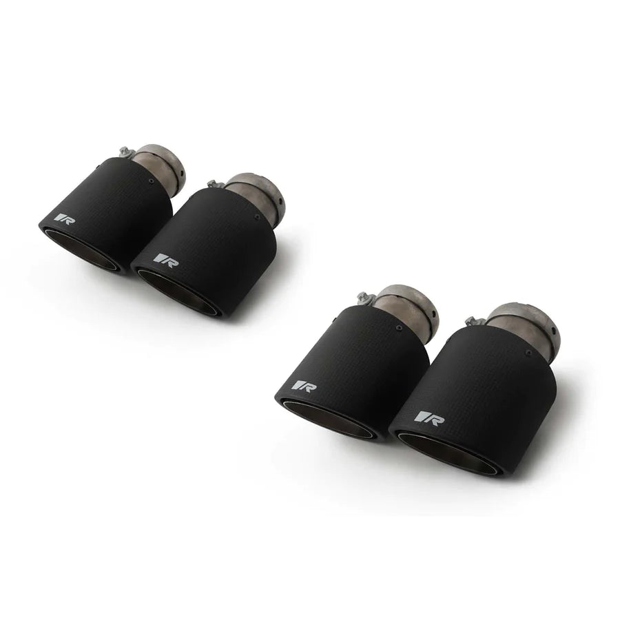 Remus axle back exhaust system for BMW G80 M3 and G82 M4, featuring polished stainless steel tips and dual exhaust pipes.
