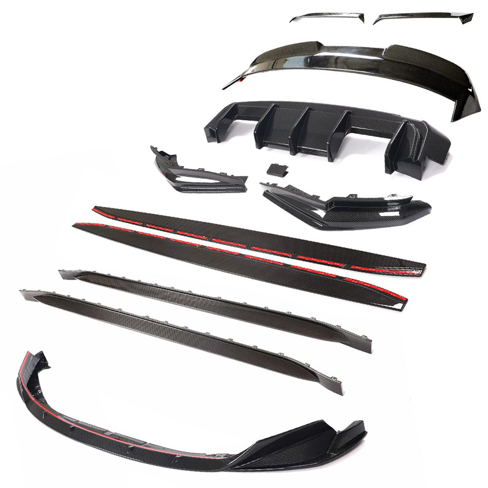 BMW G81 M3 carbon fibre full kit by CT Design, showing sleek carbon fibre components and detailed assembly parts.