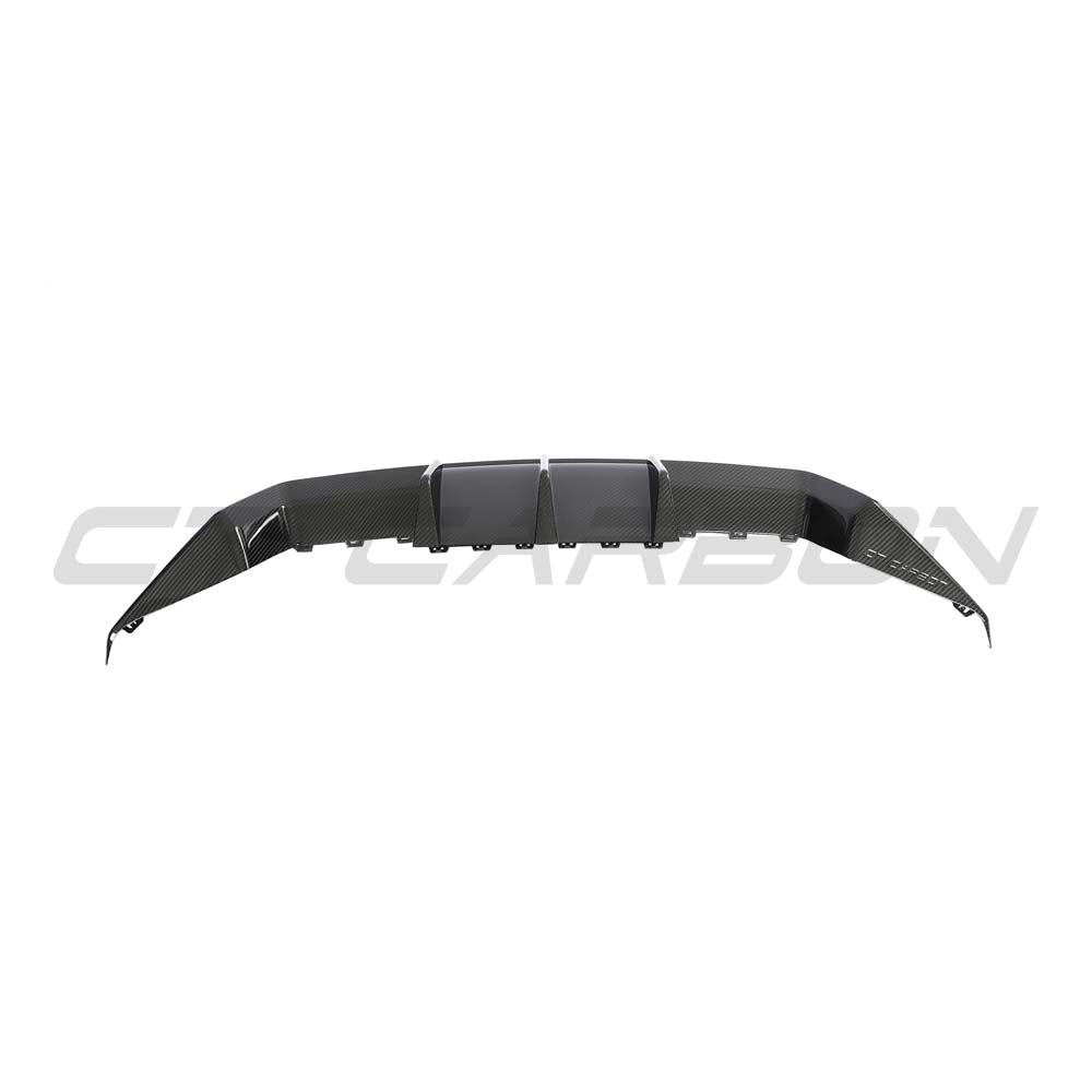 BMW G87 M2 CT Design full carbon fibre kit including diffuser, showcasing sleek, glossy carbon fibre finish on the car's rear.