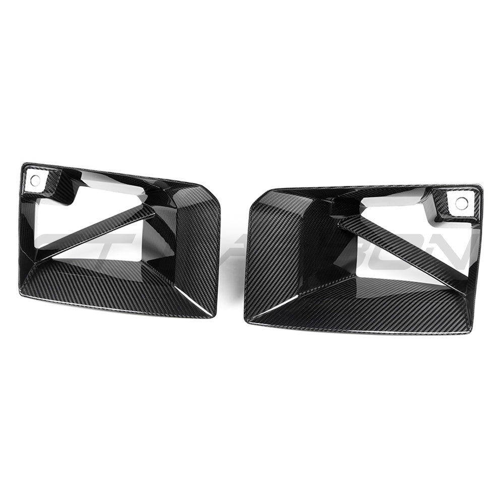 BMW G87 M2 carbon fiber front ducts accessory by CT Carbon, showing sleek black aerodynamic ducts with detailed weave pattern.