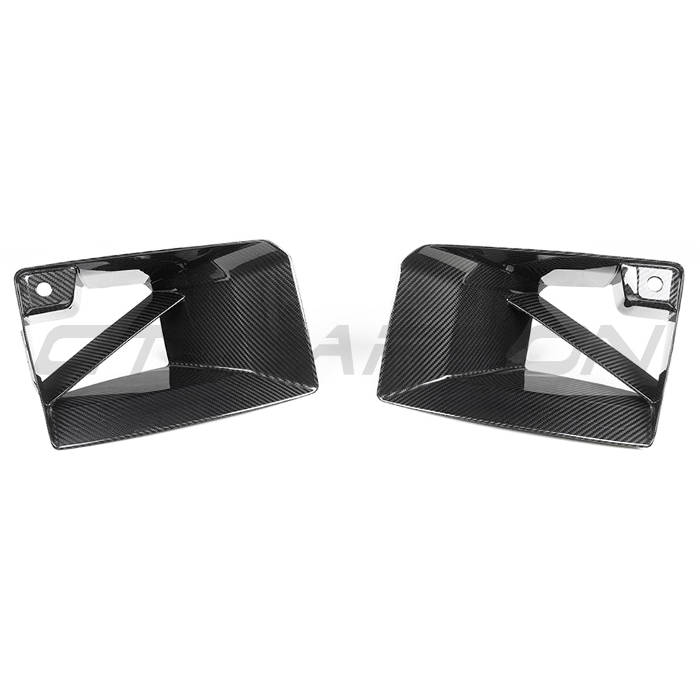 BMW G87 M2 carbon fiber front ducts by CT Carbon, showcasing lightweight, aerodynamic car accessories with a sleek carbon fiber finish.