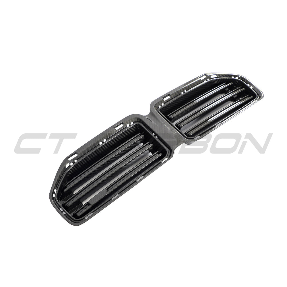 BMW G87 M2 carbon fiber front grille by CT Design, showcasing lightweight, sleek carbon fiber with detailed mesh pattern.