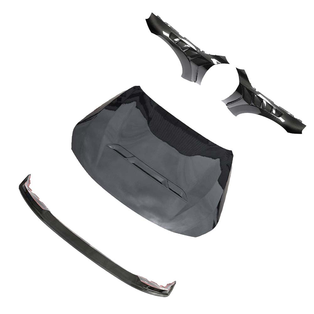 BMW G87 M2 full carbon fibre front end kit by CT Design, featuring splitter, aerodynamics, and sleek carbon fibre details.