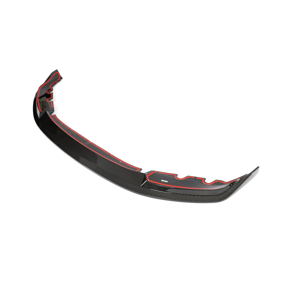 BMW G87 M2 carbon fibre splitter by CT Carbon, V4 design, showcasing sleek aerodynamic enhancements on the front bumper.