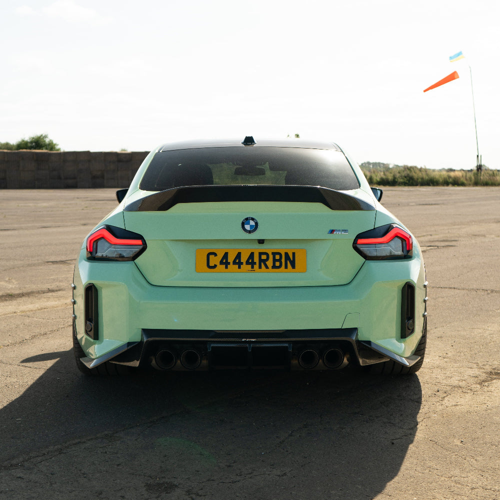 BMW G87 M2 carbon fibre diffuser by CT Carbon, V3 version, showcasing sleek aerodynamic design and high-quality carbon fiber material.