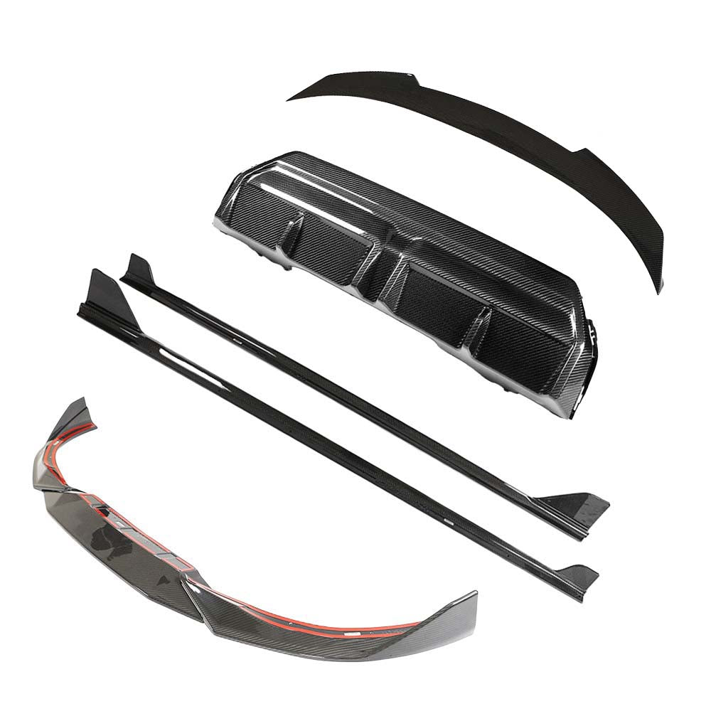 BMW G42 2 Series 2022+ full carbon fibre kit by CT Carbon, featuring a sleek carbon fibre spoiler on the car.