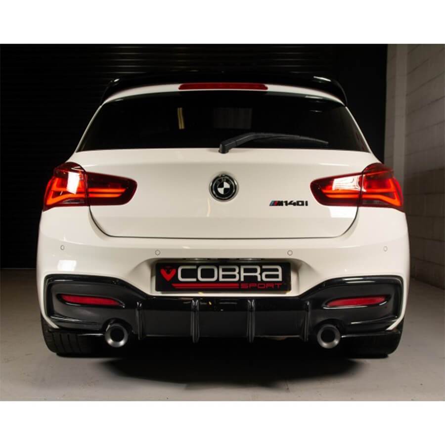 Cobra Sport BMW 340i exhaust tailpipes with 3.5-inch M Performance tips, OE style replacement slip-on exhaust tips.