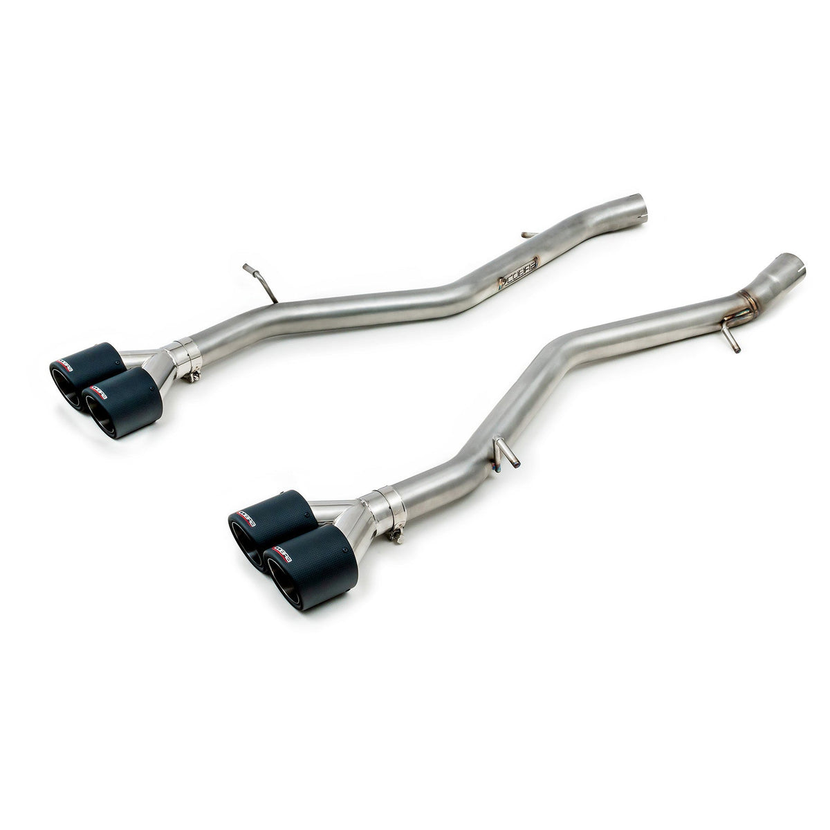 Cobra Sport BMW M2 Competition Venom rear axle back exhaust with delete back box, showcasing the polished exhaust tips and sporty design.