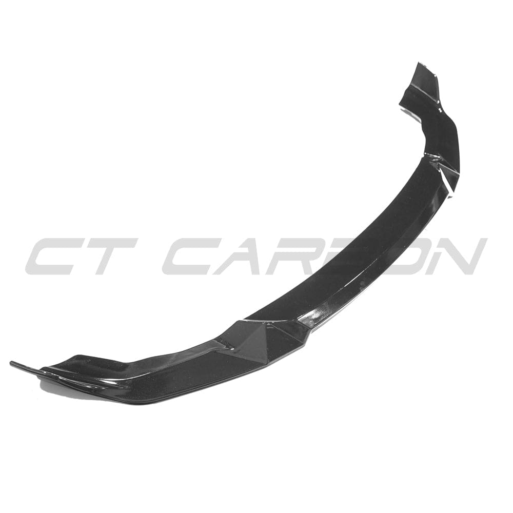 BMW M2 F87C Competition gloss black splitter by CT Carbon, shown installed on the front bumper for enhanced aerodynamics.