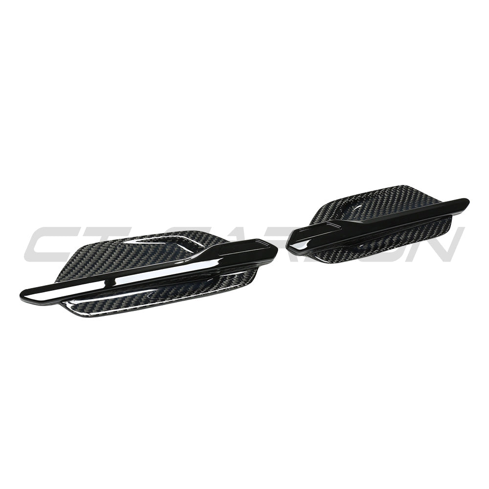 BMW M2 M2C F87 carbon fiber side vents accessory by CT Carbon, showing close-up of sleek, textured carbon fiber side vents.