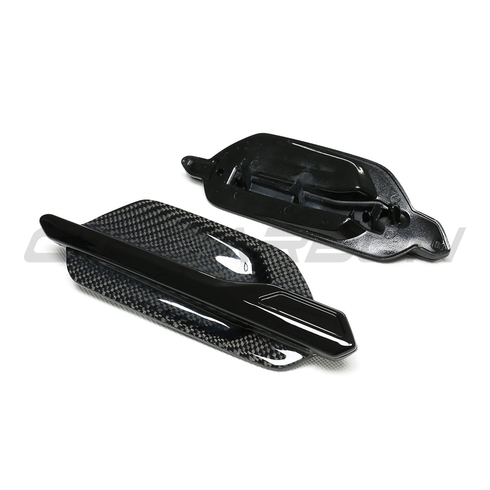 BMW M2 F87 Carbon Fibre Side Vents by CT Carbon, close-up of sleek black carbon fibre side vent accessories.