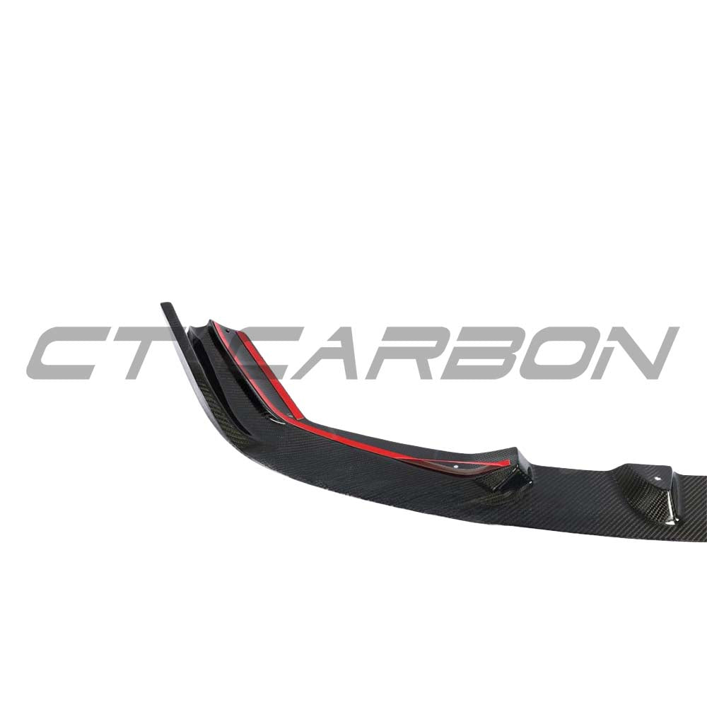 BMW M2C F87 2016-2021 CT Carbon carbon fibre splitter, V2 3D style, mounted on front of sports car for aerodynamic enhancement