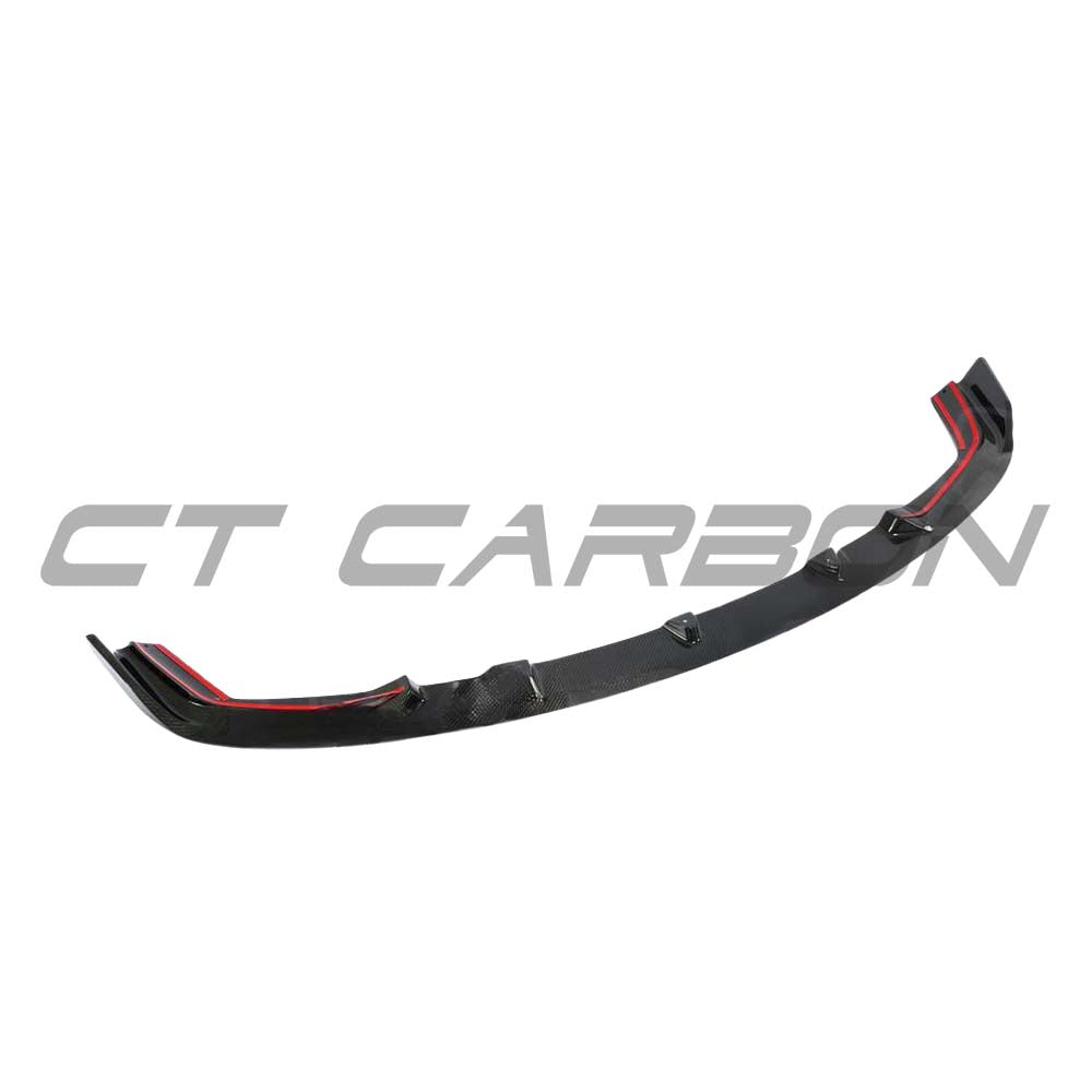 BMW M2C F87 carbon fiber splitter V2 by CT Carbon, featuring a sleek 3D style design for enhanced aerodynamics.