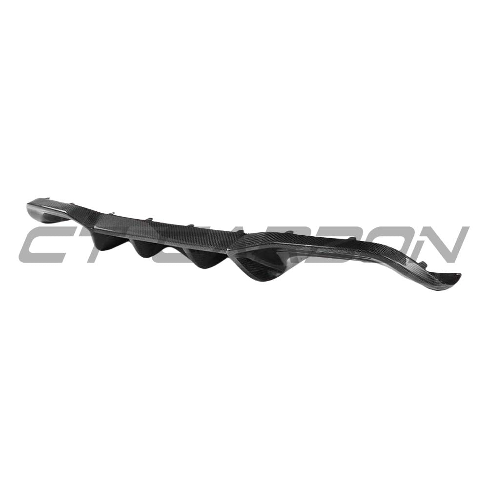 BMW M2 F87 carbon fibre diffuser by CT Carbon, featuring sleek V1 design with detailed carbon fiber weave and aerodynamic styling.