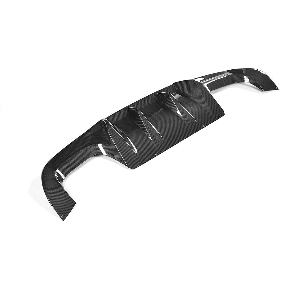 BMW M2 F87 carbon fibre diffuser by CT Carbon, V1 style, showcasing sleek aerodynamic design and high-quality carbon material.
