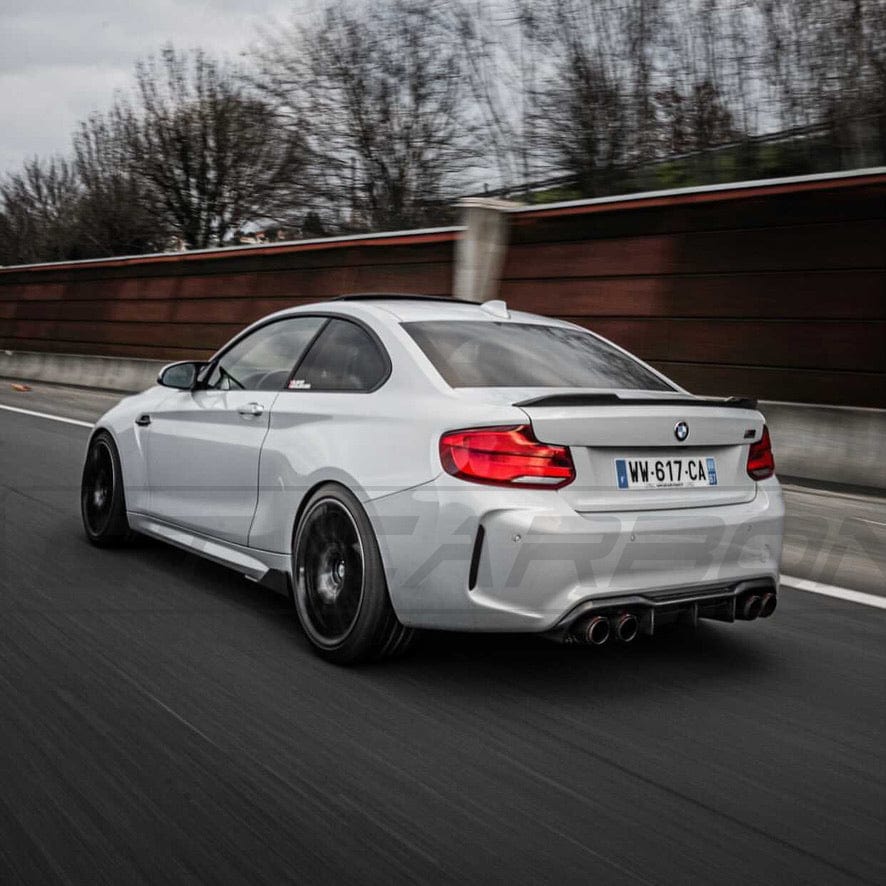BMW M2 F87 carbon fibre diffuser by CT Carbon, V4, showcasing sleek, lightweight design and aerodynamic styling.