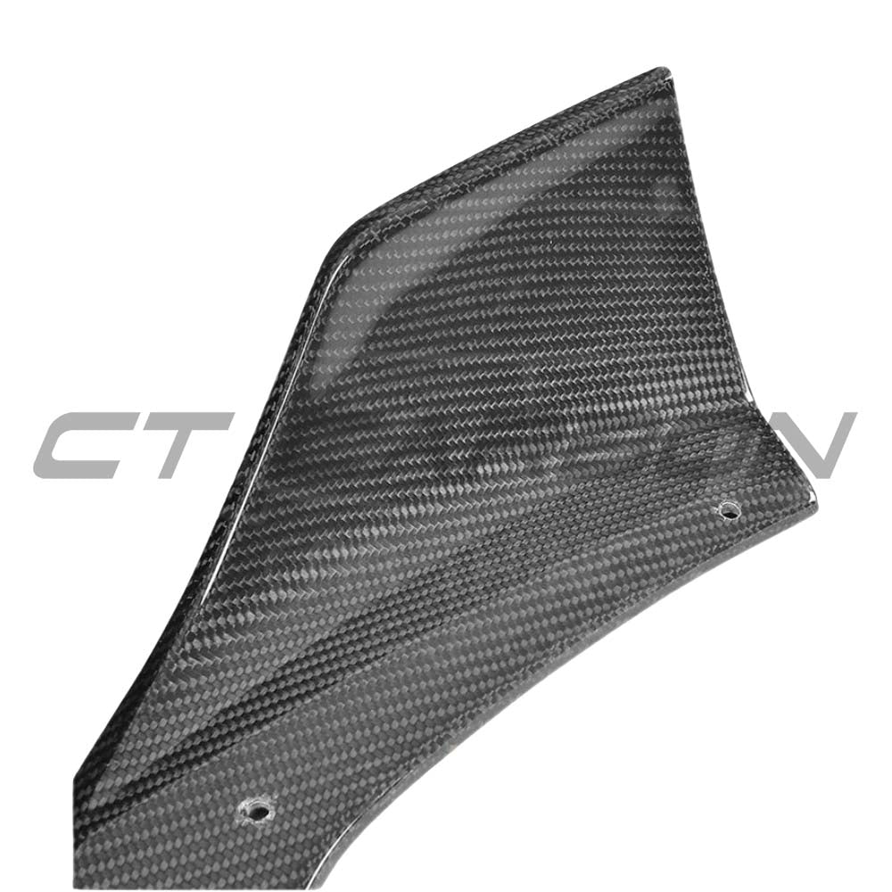 BMW M2 F87 carbon fiber splitter by CT Carbon, V1 style, showcasing sleek, lightweight aerodynamic enhancement on the front of the car.