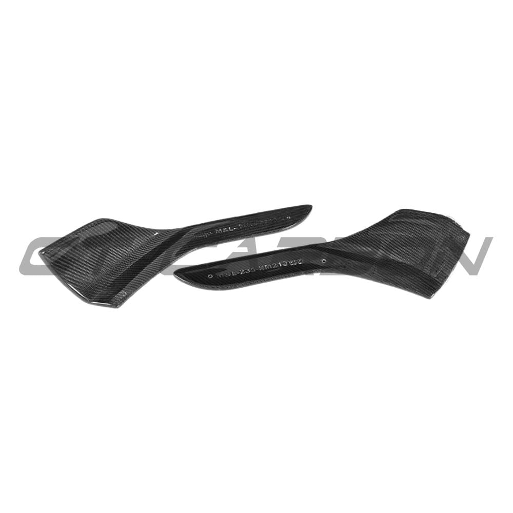 BMW M2/M2C F87 carbon fibre splitters by CT Carbon, V1, featuring a sleek MP style design for enhanced aerodynamics.