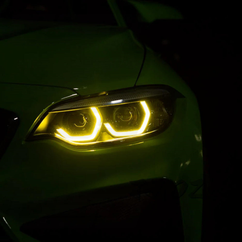 BMW M2 F87 M2C LCI yellow adaptive daytime running light (DRL) module set by CT Carbon, for 2018-2021 models.