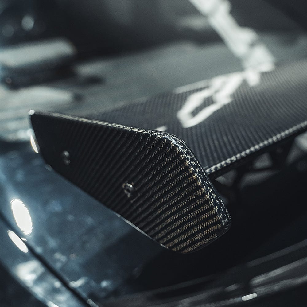 BMW M2 M3 M4 F80 F82 F87 CT Carbon fiber spoiler in GTS style, showcasing sleek, lightweight aerodynamic design.