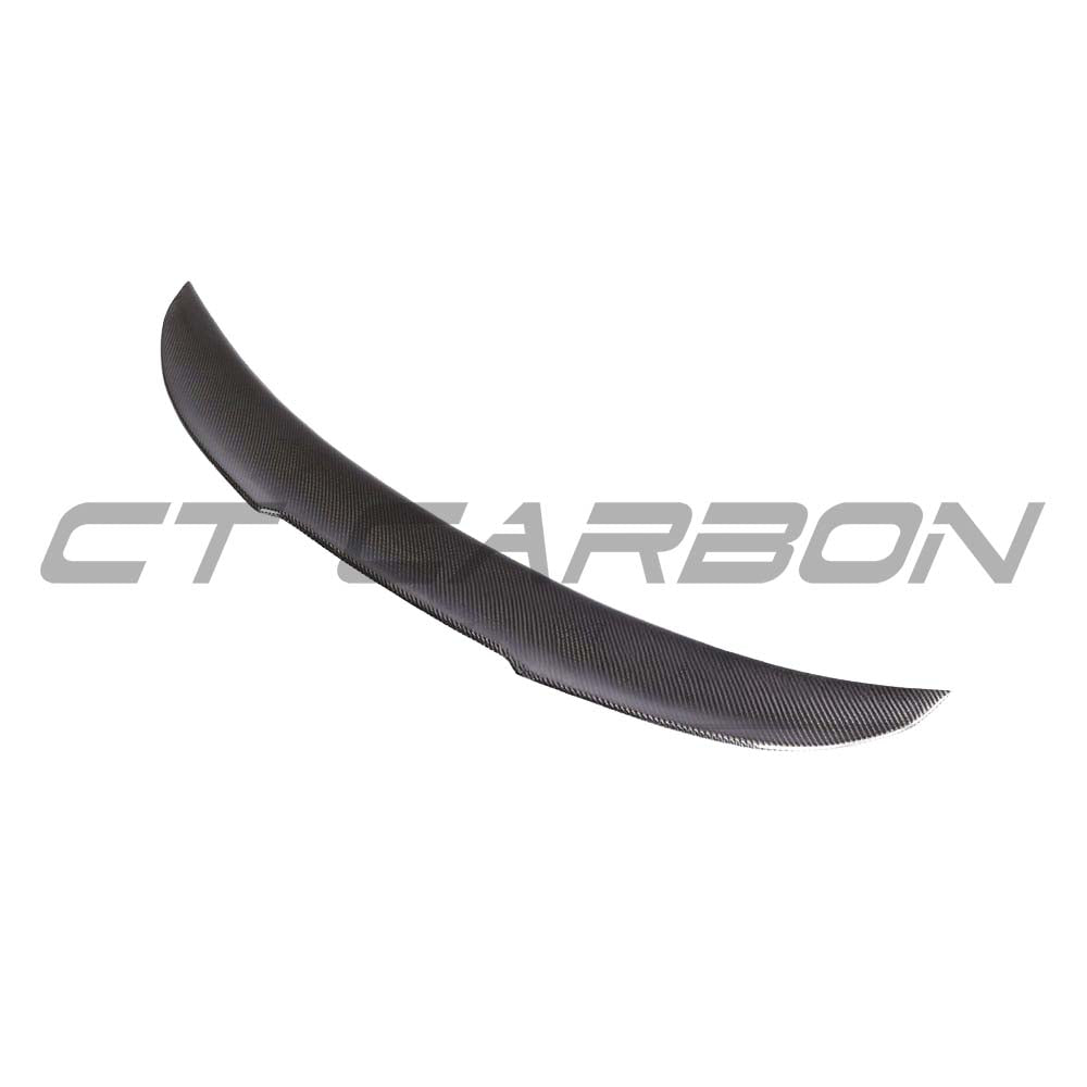 BMW M3 and 3 Series E92 carbon fibre spoiler by CT Carbon, featuring sleek V2 design with visible carbon fiber weave.