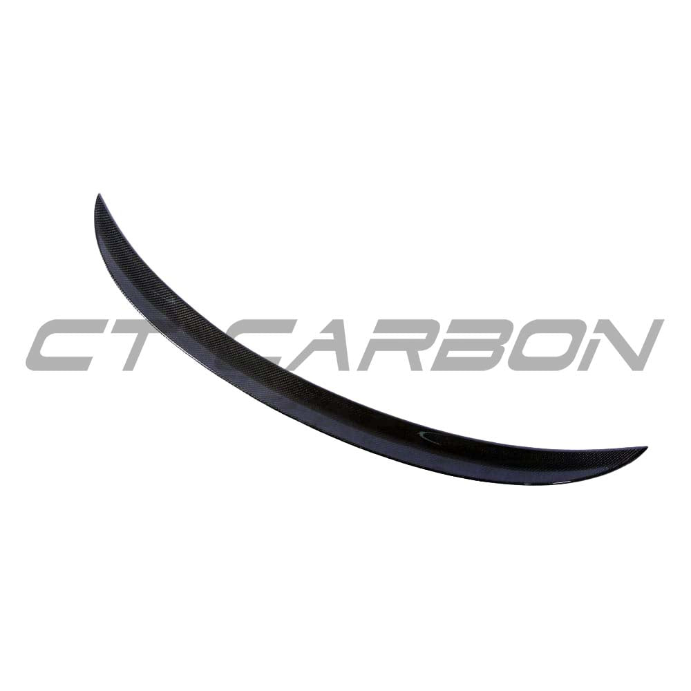 BMW M3 and 3 Series E90 carbon fibre spoiler by CT Carbon, V2 style, showing the sleek, aerodynamic design on the car's rear.