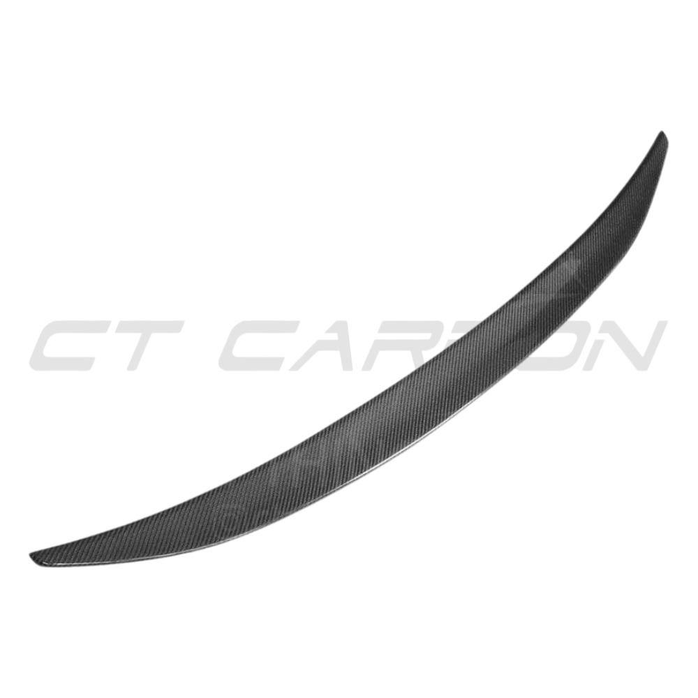 BMW M3 E92 carbon fiber spoiler by CT Carbon, V1 style, showing the sleek, aerodynamic design on the car's rear.