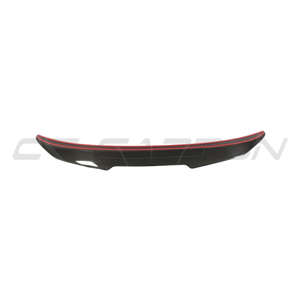 BMW F30 3 Series 2011-2019 full carbon fiber kit by CT Carbon, featuring a sporty carbon fiber spoiler in ducktail style.