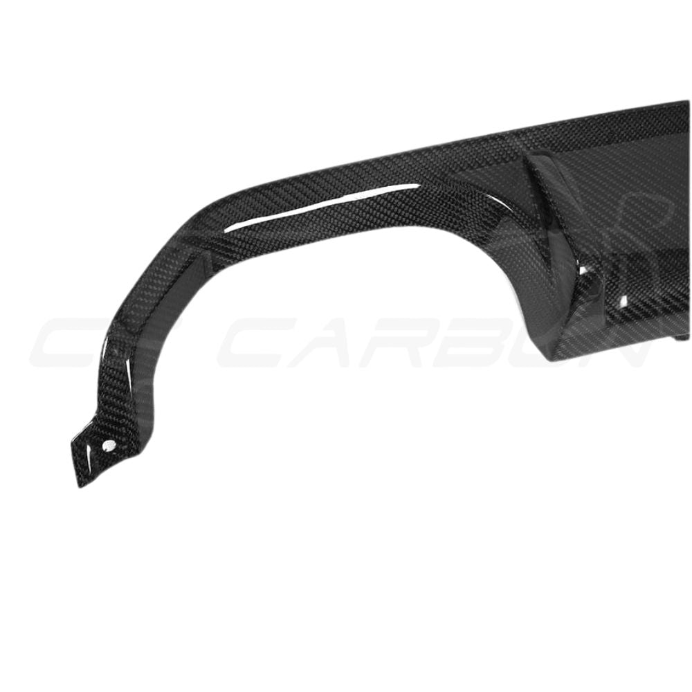 BMW M3 F80 with CT Carbon full carbon fiber kit, showcasing the carbon fiber front splitter, side skirts, and rear diffuser.