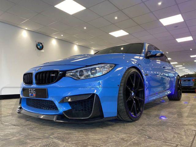 BMW M3 F80 full carbon fiber kit by CT Carbon, including front splitter, side skirts, and rear diffuser in CS style.