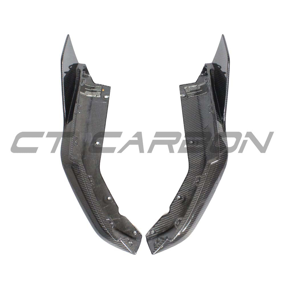 BMW G80 M3 full carbon fibre kit by CT Carbon, rear bumper corners with MP style, showcasing sleek carbon fibre finish.